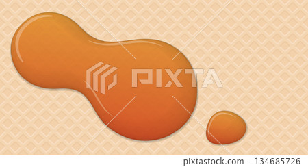 Melted caramel syrup drop on wafer texture background graphic illustration have blank space. Melted caramel syrup drop on wafer texture background graphic illustration have blank space. 134685726