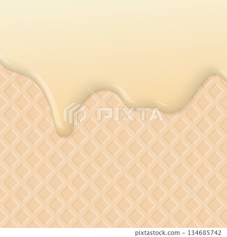 Melted vanilla ice cream dropping on ice cream cone texture square background graphic illustration. Melted vanilla ice cream dropping on ice cream cone texture square background graphic illustration. 134685742