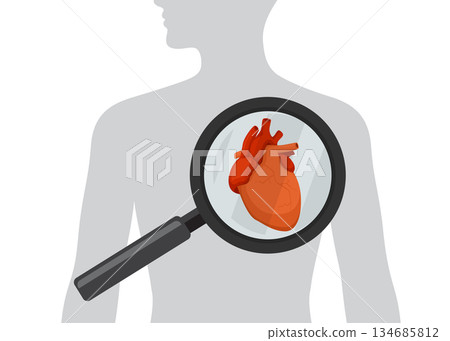 Checkup heart health with magnifying lens concept vector illustration Checkup heart health with magnifying lens concept vector illustration 134685812