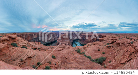 Vast Panoramic Landscape of Horseshoe Bend and Red Desert 134686484