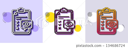 Eye checklist line icon. Halftone dotted pattern. Gradient icon with grain shadow. Oculist clinic sign. Optometry vision check symbol. Line eye checklist icon. Various designs. Vector 134686724