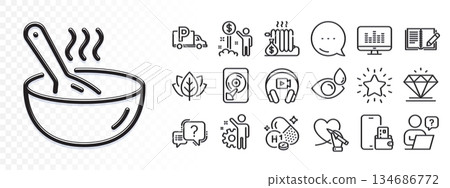 Online question, Truck parking and Diamond line icons for web app. Glare of light effect. Message icon. Pack of Vitamin h1, Income money, Music making pictogram icons. Vector 134686772