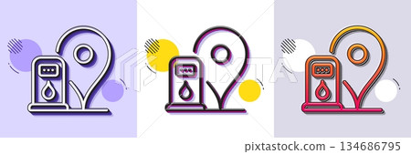 Petrol station line icon. Halftone dotted pattern. Gradient icon with grain shadow. Filling gas station location sign. Diesel fuel symbol. Line petrol station icon. Various designs. Vector 134686795