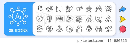 Buyer, Surprise gift and Santa sack line icons. Interest rate, AI generate, Inflation icons. Pack of Smile face, Fishing rod, Fish school icon. Love message, Flight sale, Grill pictogram. Vector Buyer, Surprise gift and Santa sack line icons. Interest rate, AI generate, Inflation icons. Pack of Smile face, Fishing rod, Fish school icon. Love message, Flight sale, Grill pictogram. Vector 134686813