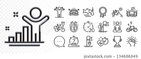 Flag, Leadership and Yoga line icons for web app. Glare of light effect. Message icon. Pack of Approved, Cardio training, Success pictogram icons. Quiz, Mountain bike, Bicycle parking signs. Vector 134686849
