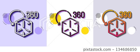 Augmented reality line icon. Halftone dotted pattern. Gradient icon with grain shadow. VR simulation sign. 3d cube symbol. Line augmented reality icon. Various designs. Vector 134686850