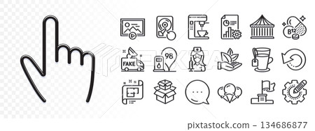 Recovery hdd, Ice creams and Coffee maker line icons for web app. Glare of light effect. Message icon. Pack of Settings gear, Packing boxes, Tea pictogram icons. Vector 134686877