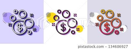 Launder money line icon. Halftone dotted pattern. Gradient icon with grain shadow. Cash corruption sign. Tax avoidance symbol. Line launder money icon. Various designs. Vector 134686927