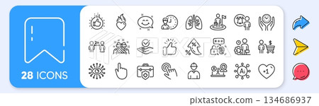 Lungs, Engineer and Biometric security line icons. Interest rate, AI generate, Inflation icons. Pack of Buyer, Hand click, Video conference icon. Vector Lungs, Engineer and Biometric security line icons. Interest rate, AI generate, Inflation icons. Pack of Buyer, Hand click, Video conference icon. Vector 134686937