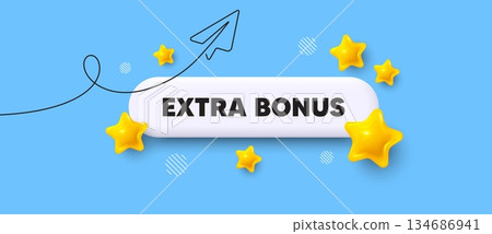 Extra bonus search bar. Share plane line icon. Extra bonus offer tag. Special gift promo sign. Sale promotion symbol. Search button with 3d stars. Vector 134686941