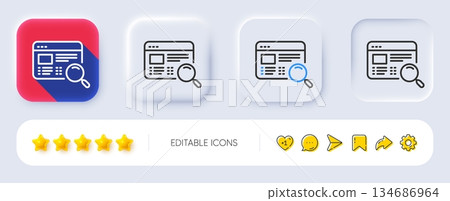Website search line icon. Neumorphic, Flat shadow, 3d buttons. Find internet page results sign. Line website search icon. Social media icons. Vector Website search line icon. Neumorphic, Flat shadow, 3d buttons. Find internet page results sign. Line website search icon. Social media icons. Vector 134686964
