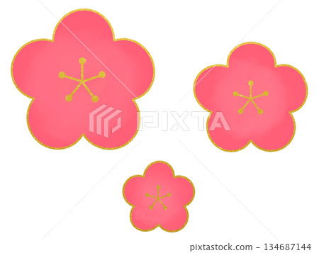Gold-rimmed Plum Blossom Tricycle Set | Japanese-style New Year and Setsubun Decorations (Pink) 134687144