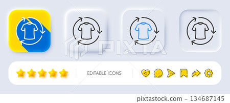 Change clothes line icon. Neumorphic, Flat shadow, 3d buttons. Shirt sign. Clothing t-shirt symbol. Line change clothes icon. Social media icons. Vector 134687145