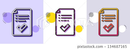 Approved checklist line icon. Halftone dotted pattern. Gradient icon with grain shadow. Accepted or confirmed sign. Report symbol. Line approved checklist icon. Various designs. Vector 134687165