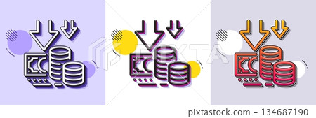 Deflation line icon. Halftone dotted pattern. Gradient icon with grain shadow. Price reduction sign. Reduce rate symbol. Line deflation icon. Various designs. Vector 134687190