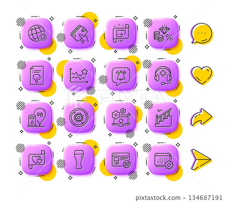Notification bubble, Money tax and Love letter line icons. App 3d buttons. Social media comment, share, like icons. Pack of Thumb down, Beer glass, Medical support icon. Vector Notification bubble, Money tax and Love letter line icons. App 3d buttons. Social media comment, share, like icons. Pack of Thumb down, Beer glass, Medical support icon. Vector 134687191