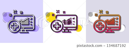 Medical analytics line icon. Halftone dotted pattern. Gradient icon with grain shadow. Hospital statistics sign. Line medical analytics icon. Various designs. Vector 134687192