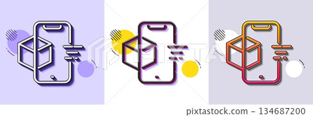 Augmented reality phone line icon. Halftone dotted pattern. Gradient icon with grain shadow. VR simulation sign. 3d cube symbol. Line augmented reality icon. Various designs. Vector Augmented reality phone line icon. Halftone dotted pattern. Gradient icon with grain shadow. VR simulation sign. 3d cube symbol. Line augmented reality icon. Various designs. Vector 134687200