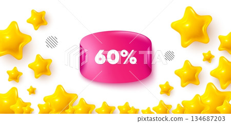 Discount sticker stars banner. 3d stars background. 60 percent off sale tag. Discount offer price sign. Special offer symbol. Winner sparkle banner. Promo background. Vector 134687203