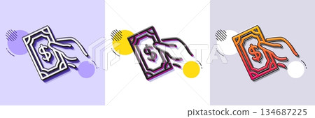 Payment line icon. Halftone dotted pattern. Gradient icon with grain shadow. Dollar exchange sign. Finance symbol. Line pay money icon. Various designs. Vector 134687225