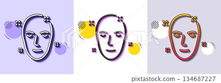 Health skin line icon. Halftone dotted pattern. Gradient icon with grain shadow. Face care sign. Cosmetic lotion symbol. Line health skin icon. Various designs. Vector 134687227