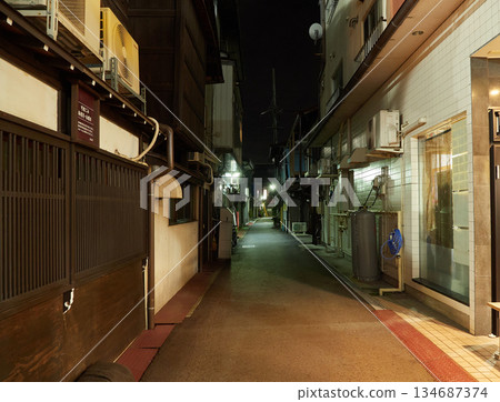 Night view of the old townscape of Takayama, a popular tourist spot Night view of the old townscape of Takayama, a popular tourist spot 134687374