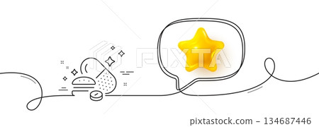 Overeating pills line icon. Continuous line with 3d star. Food digestion capsule sign. Unhealthy nutrition symbol. 3d star in speech bubble. Overeating pills single line ribbon. Vector Overeating pills line icon. Continuous line with 3d star. Food digestion capsule sign. Unhealthy nutrition symbol. 3d star in speech bubble. Overeating pills single line ribbon. Vector 134687446