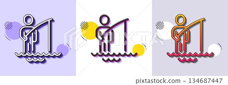 Fisherman line icon. Halftone dotted pattern. Gradient icon with grain shadow. Fishing place sign. Fisher with rod symbol. Line fisherman icon. Various designs. Vector Fisherman line icon. Halftone dotted pattern. Gradient icon with grain shadow. Fishing place sign. Fisher with rod symbol. Line fisherman icon. Various designs. Vector 134687447