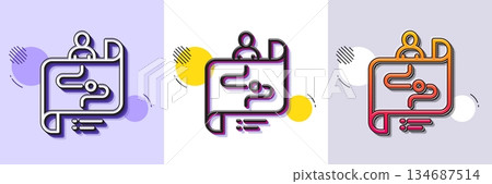 Journey path map line icon. Halftone dotted pattern. Gradient icon with grain shadow. Project process sign. Line journey path icon. Various designs. Vector 134687514