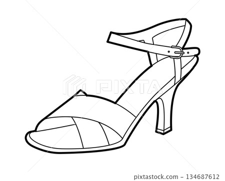 Low heel sandal shoe women single sketch. Cross strap dress shoe for city walk, family gathering, travel wardrobe.  134687612