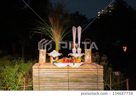 向島百花園賞月儀式上的供品及秋夜園景 向島百花園賞月儀式上的供品及秋夜園景 134687739