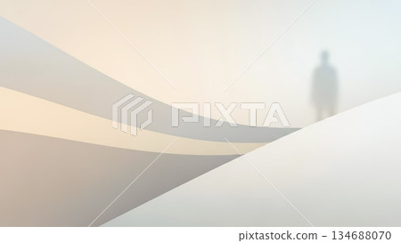 Silhouette of a person standing in an abstract curved space 134688070