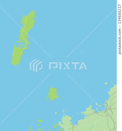 一張簡單的日本綠色路線圖,包括長崎縣的對馬島及週邊縣。 一張簡單的日本綠色路線圖,包括長崎縣的對馬島及週邊縣。 134688217