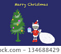 Cat Santa Claus and Christmas tree greeting card 134688429