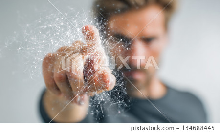 一個表達人類與數位科技交會點的未來概念 134688445