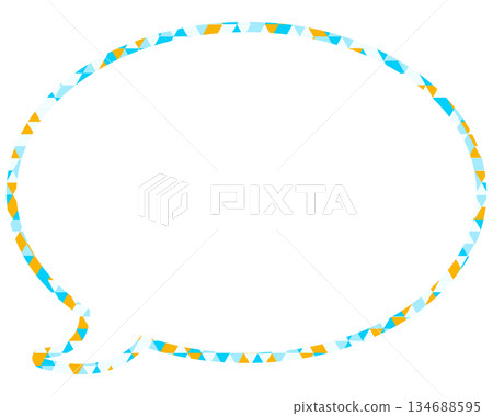 Stained glass style speech bubble, triangular pattern, round shape 134688595