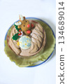 A cute reindeer chocolate cake perfect for a Christmas party 134689014