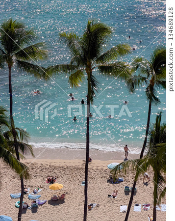 View of Waikiki Beach from the Moana Surfrider Lanai in Hawaii 134689128