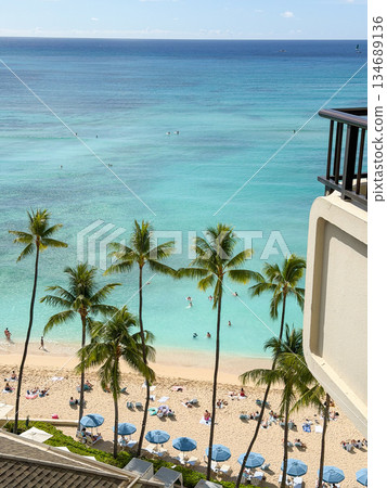 View of Waikiki Beach from the Moana Surfrider Lanai in Hawaii 134689136