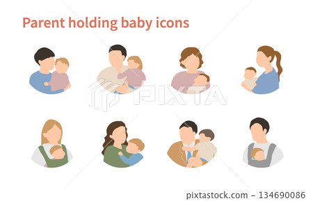 Icon set of parents holding a baby 134690086