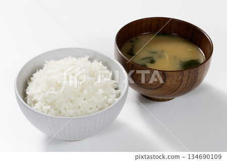 White rice and miso soup White rice and miso soup 134690109
