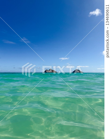 夏威夷拉尼凱海灘，白沙清澈，碧空如洗，熱帶風光 134690611
