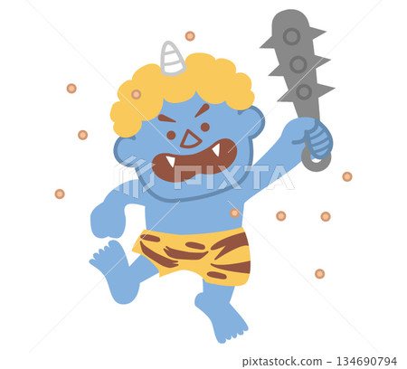 藍色惡魔和豆子的插圖 134690794