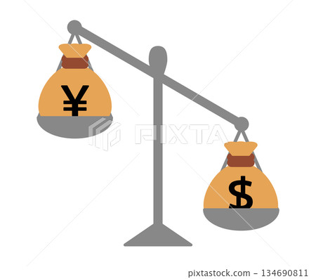 Weak yen and strong dollar, finance, investment, FX concept, exchange rate scale illustration, icon comparing the value of the yen and the dollar Weak yen and strong dollar, finance, investment, FX concept, exchange rate scale illustration, icon comparing the value of the yen and the dollar 134690811