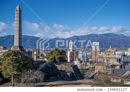 View of the west side of the Maizuru Castle Park castle tower [Kofu City, Yamanashi Prefecture] 134691327