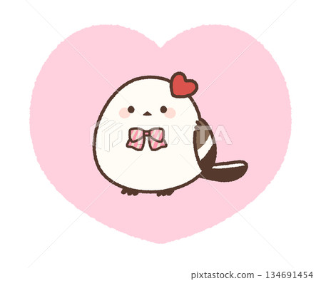 Illustration of a long-tailed tit in a heart 134691454