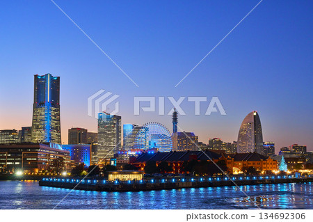 Yokohama Minato Mirai district at dusk, Yokohama City 134692306