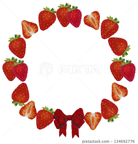 【草莓絲帶邊框】手工刺繡插畫素材 【草莓絲帶邊框】手工刺繡插畫素材 134692776