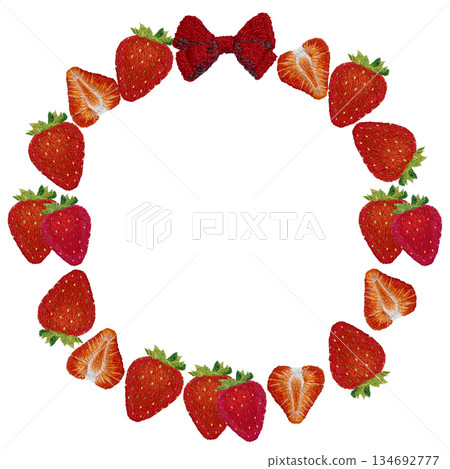 [Strawberry and ribbon frame] Hand embroidery illustration material 134692777