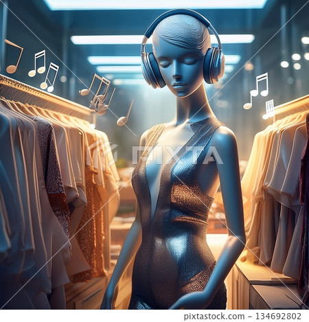 聽音樂的人體模型女人 聽音樂的人體模型女人 134692802